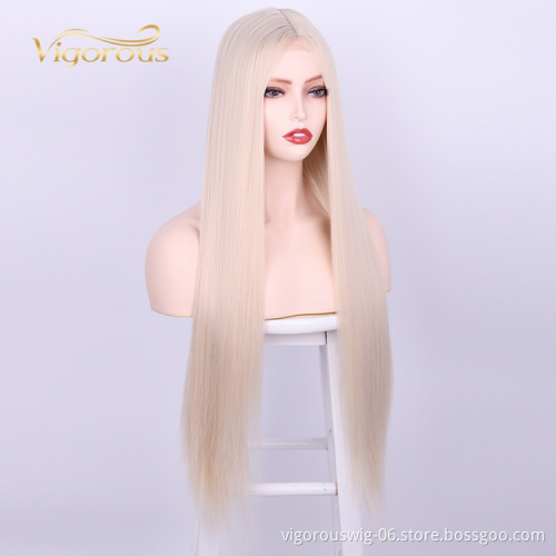 Heat Temperature Friendly Wholesale Fiber Hair Swiss U Part Long Straight Afro High Quality Synthetic Lace Front Wig